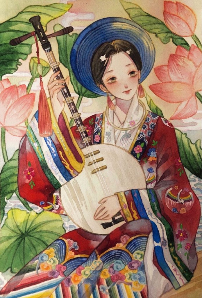 PT020- Tranh cô gái đàn tỳ bà