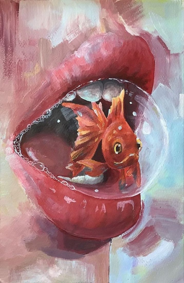 PT047- Tranh cá vàng trong đôi môi