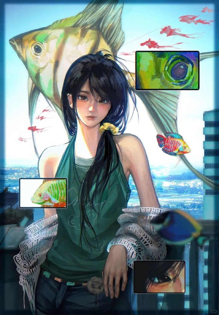 PT061- Tranh cô gái anime và máy ảnh