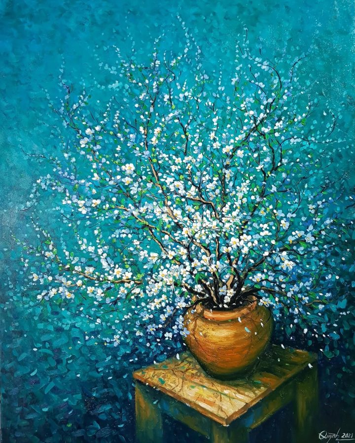 PT088- Tranh bình hoa trắng lấp lánh