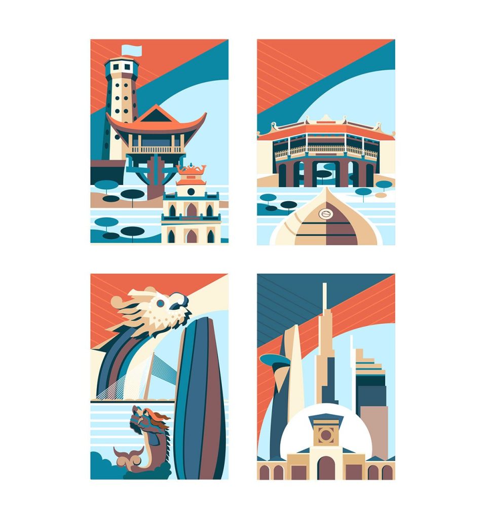 PT094- Tranh bộ tranh kiến trúc retro
