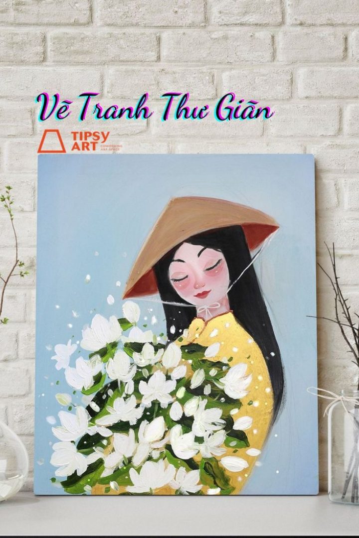 PT095- Tranh cô gái ôm hoa loa kèn