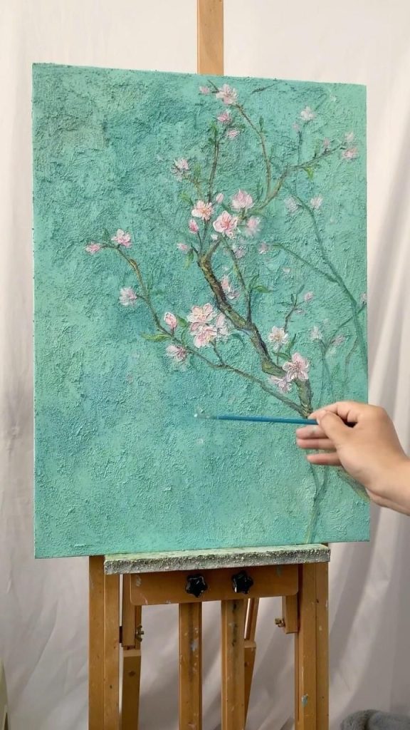 PT112- Tranh cành hoa trắng trên nền ngọc