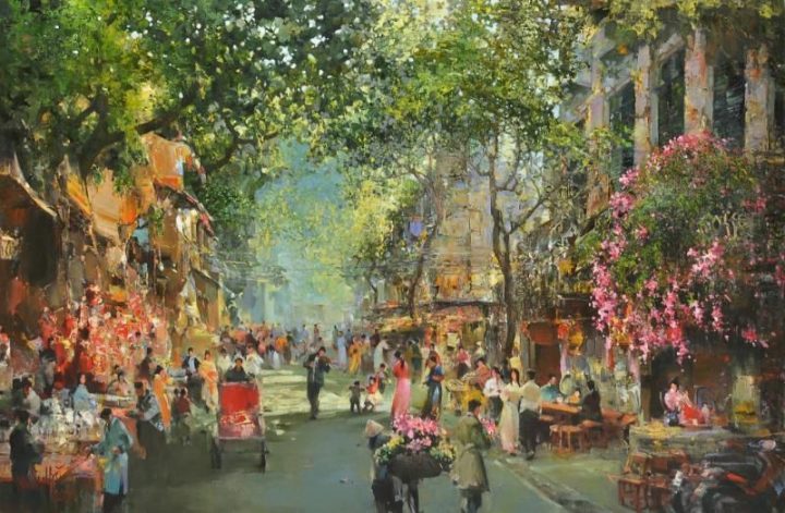 PT143- Tranh con đường hoa phố cổ