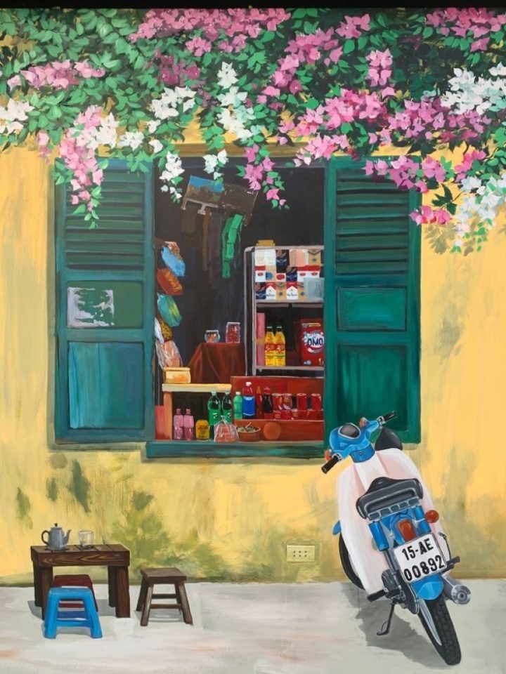 PT172- Tranh cửa sổ hoa phố vàng