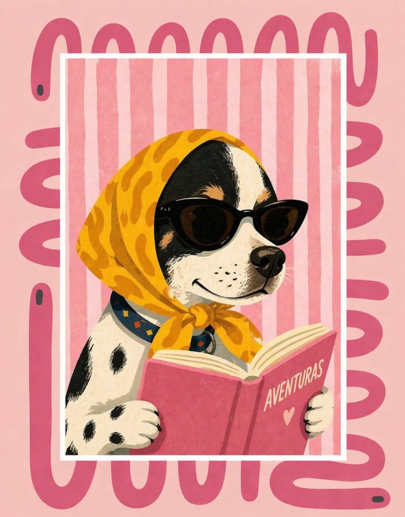 PT270- Tranh chó đốm đeo kính đọc sách