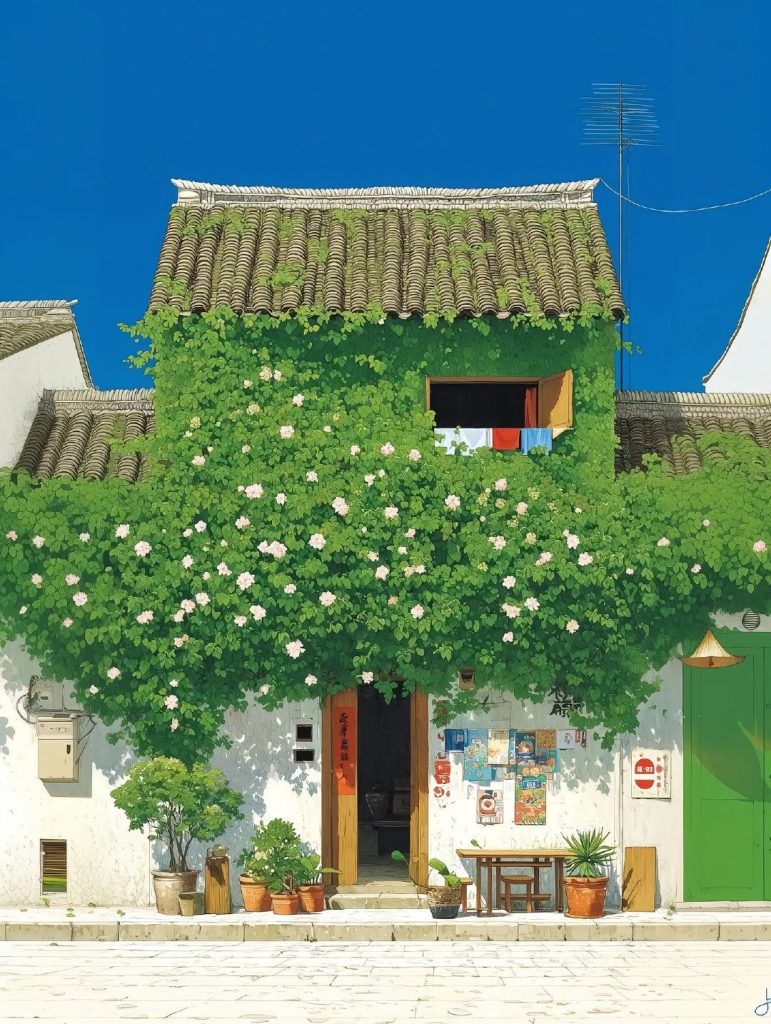 PT337- Tranh ngôi nhà phủ dây leo