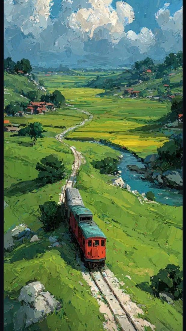 PT507- Tranh đoàn tàu giữa thung lũng