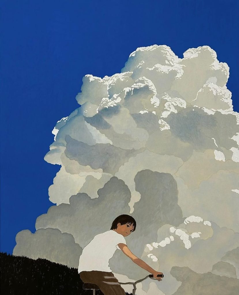 PT584- Tranh bé gái bên mây khổng lồ
